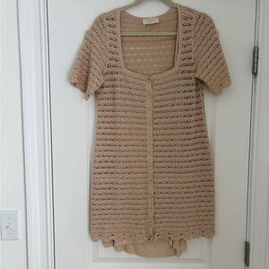 La Maille Sezane Cassey in Cream Crochet Knit Sweater Shirt Dress
